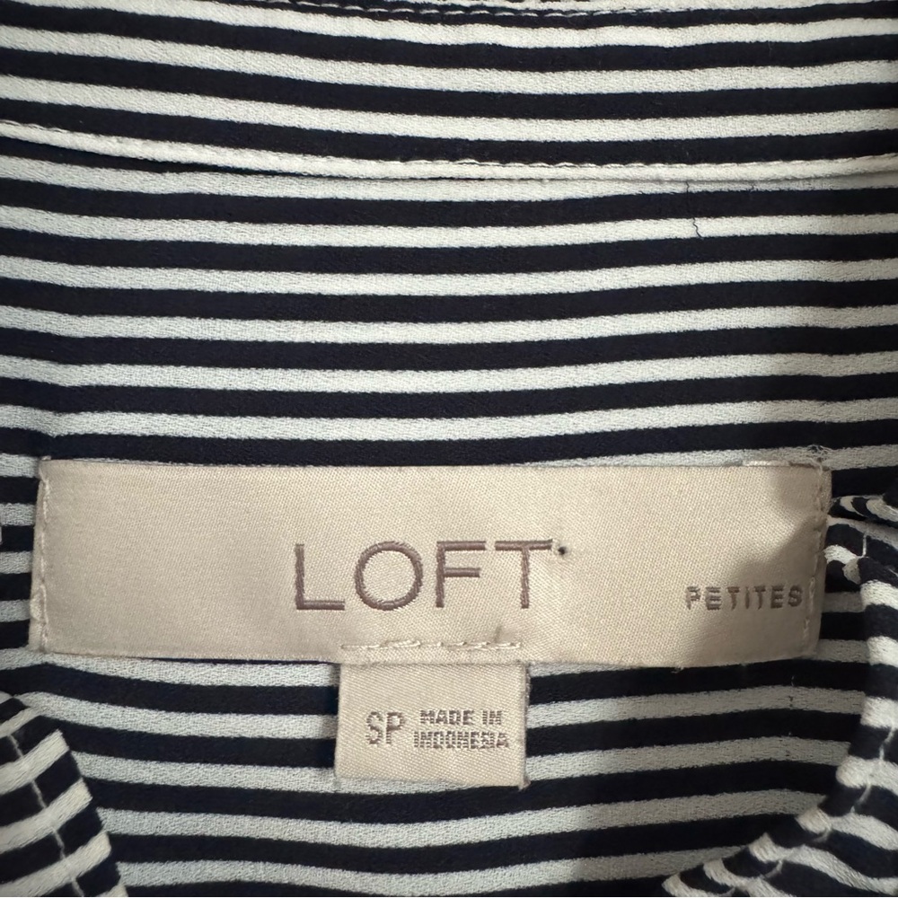 LOFT Ruffled Black and White Striped Sleeveless Blouse, SP - Picture 8 of 10